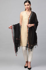 Buy Pure Linen Woven Design Dupatta in Black