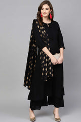 Buy Viscose Rayon Solid Ready to Wear Suit Set in Black Online