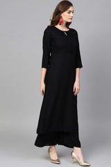 Buy Viscose Rayon Solid Ready to Wear Suit Set in Black Online - Back