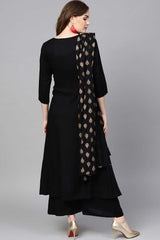 Buy Viscose Rayon Solid Ready to Wear Suit Set in Black Online - Front