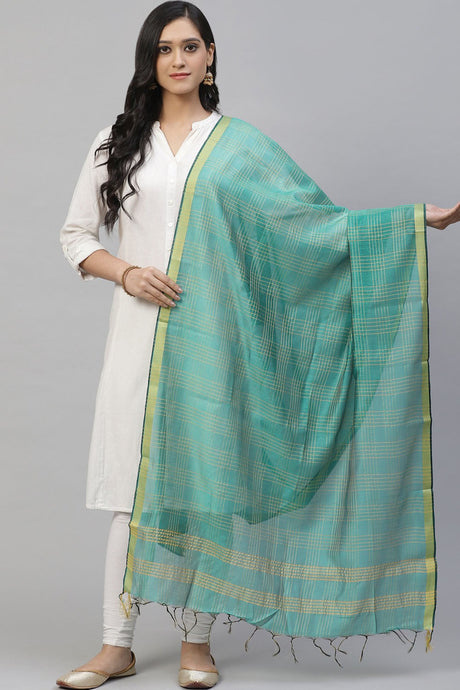 Buy Silk Blend Woven Design Dupatta in Green