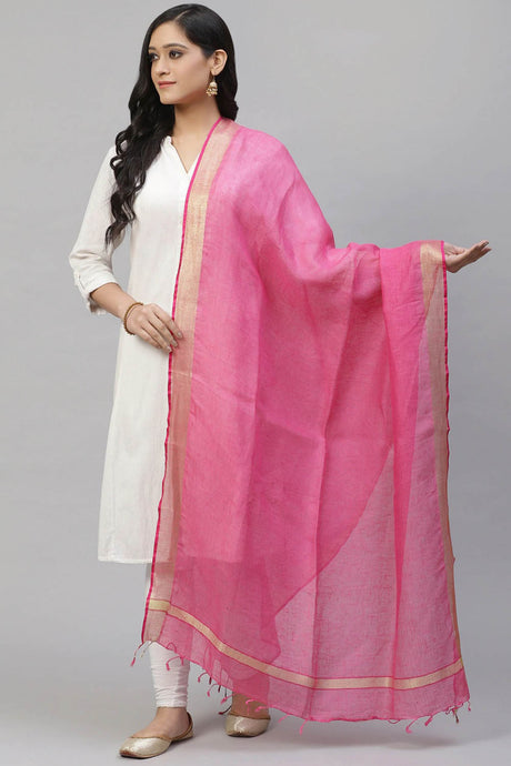 Buy Pure Linen Woven Design Dupatta in Pink