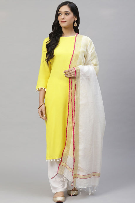 Buy Linen Woven Design Dupatta in White