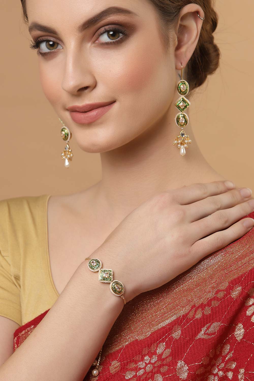 Buy Women's Sterling Silver Earring and Bracelet Set in Green Online