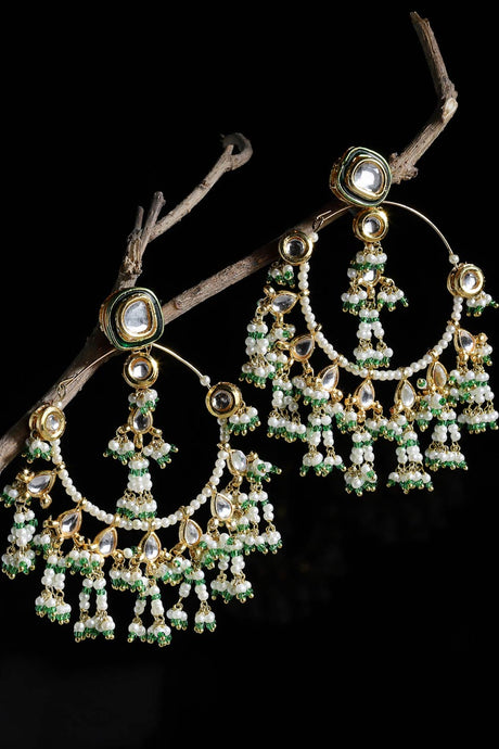 Buy Women's Copper Kundan Chandbali Earring in Green - Back