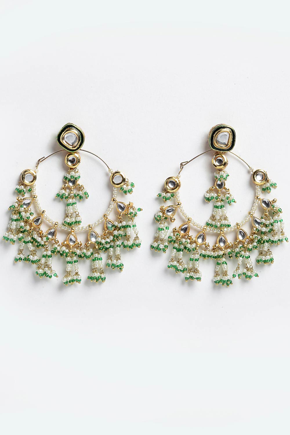 Buy Women's Copper Kundan Chandbali Earring in Green - Front