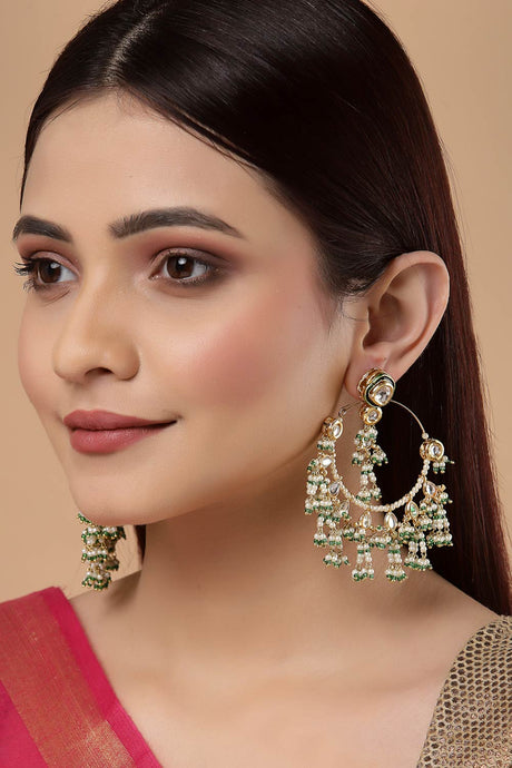 Buy Women's Copper Kundan Chandbali Earring in Green