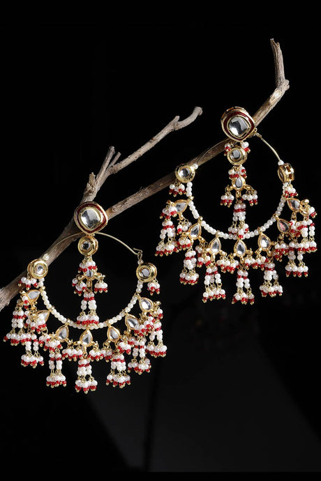 Buy Women's Copper Kundan Chandbali Earring in Red - Back
