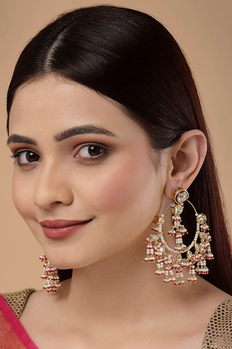 Buy Women's Copper Kundan Chandbali Earring in Red