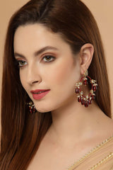 Red And White Gold-Plated Kundan And Pearls Chandbali Earring