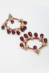 Red And White Gold-Plated Kundan And Pearls Chandbali Earring