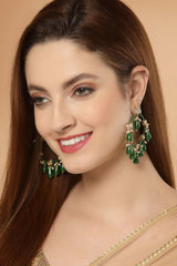 Green And White Gold-Plated Kundan And Pearls Chandbali Earring