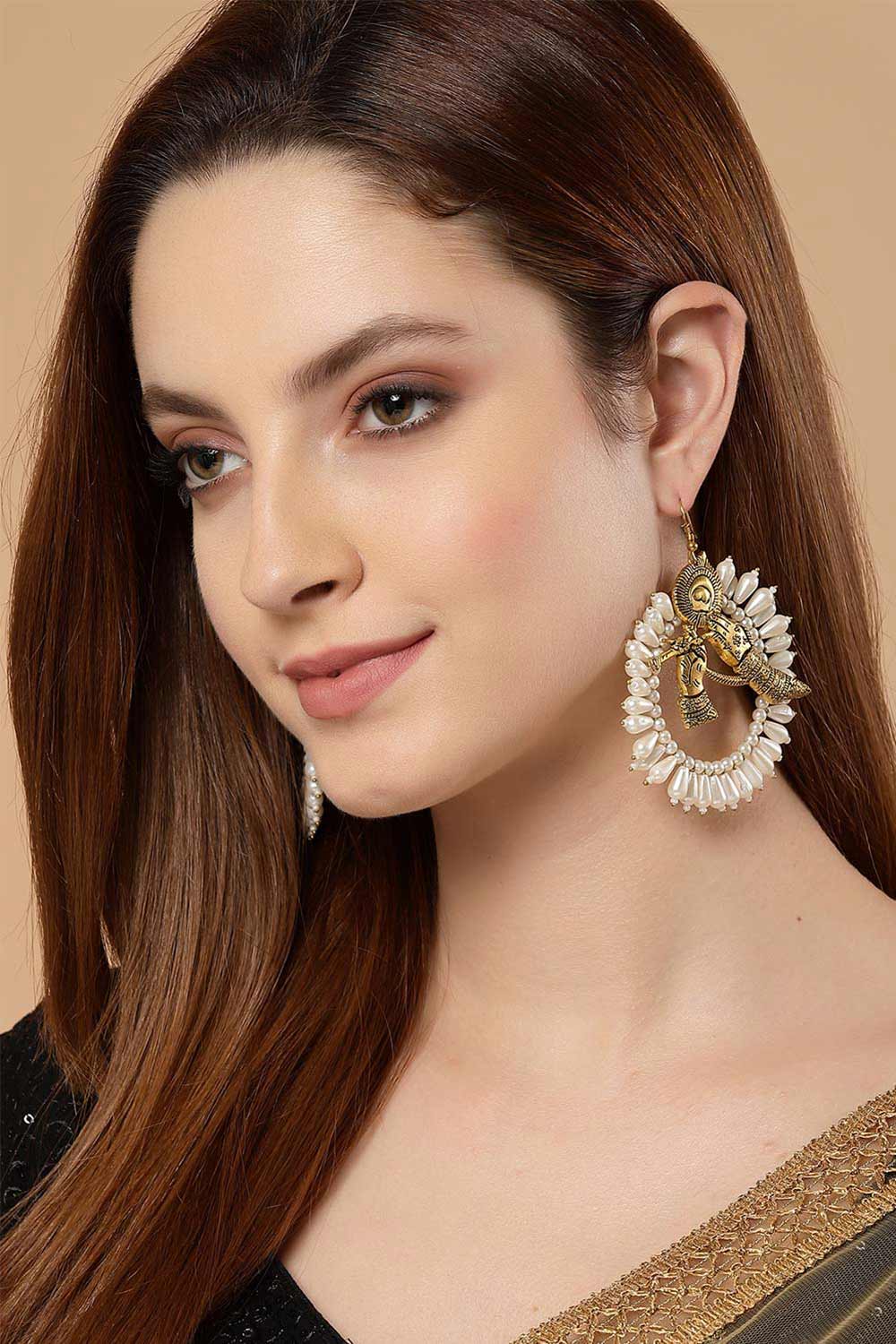 Gold And White Gold-Plated Pearls And Natural Stones Chandbali Earring