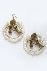 Gold And White Gold-Plated Pearls And Natural Stones Chandbali Earring