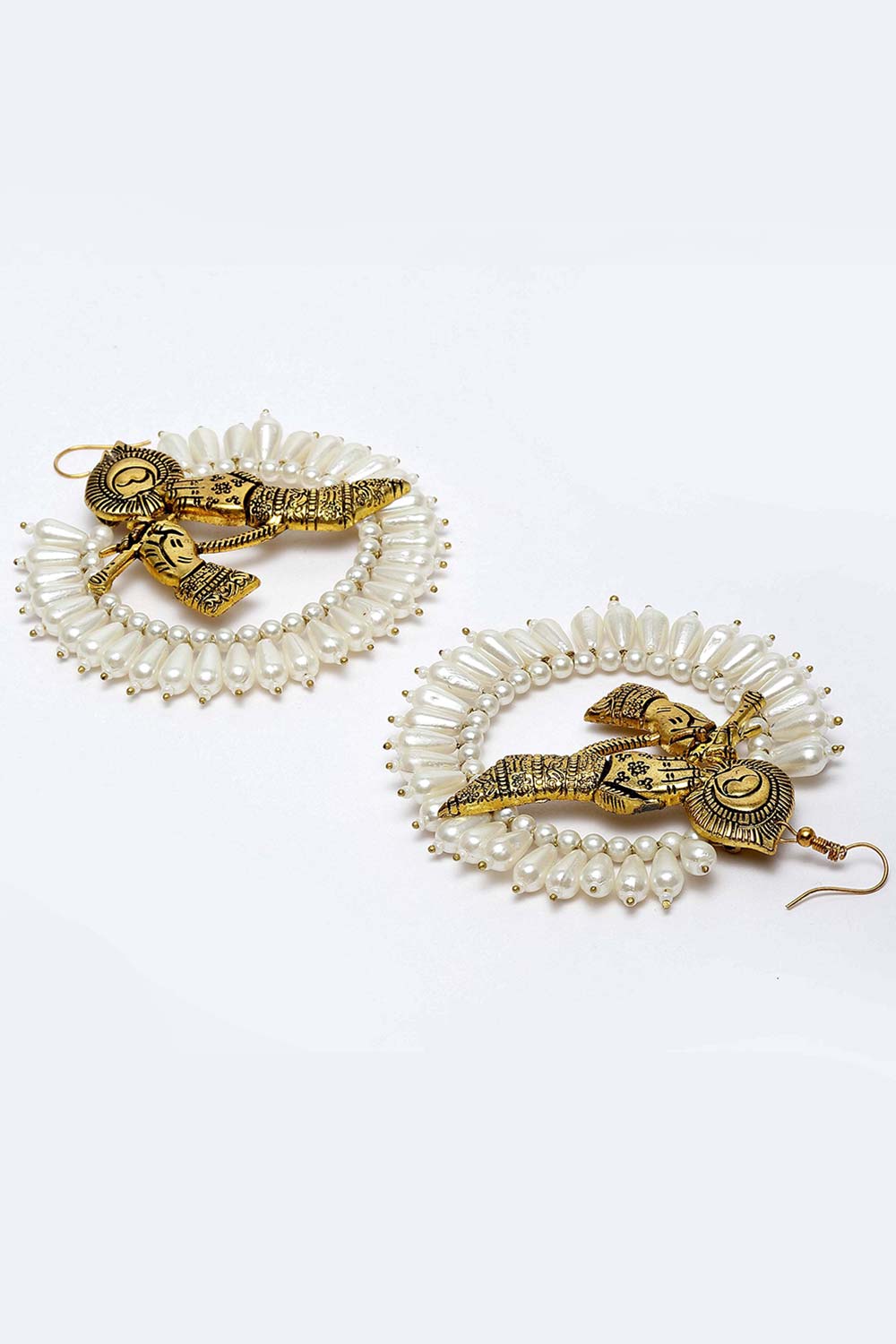 Gold And White Gold-Plated Pearls And Natural Stones Chandbali Earring