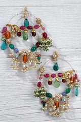 Multi-color And Gold Gold-Plated Kundan And Pearls Chandbali Earring