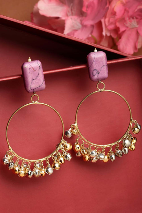 Pink Gold-Plated Natural Stones Chandbali Earring