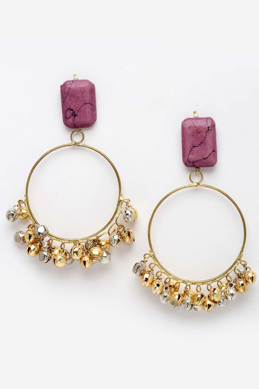 Pink Gold-Plated Natural Stones Chandbali Earring