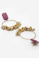 Pink Gold-Plated Natural Stones Chandbali Earring