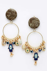 Blue And White Gold-Plated Kundan And Pearls Chandbali Earring