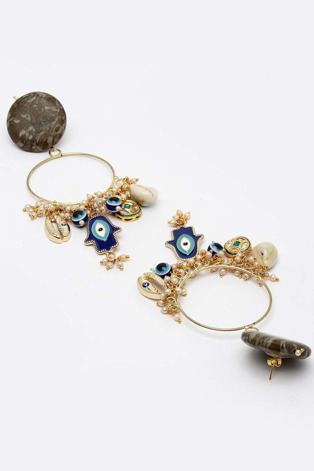 Blue And White Gold-Plated Kundan And Pearls Chandbali Earring