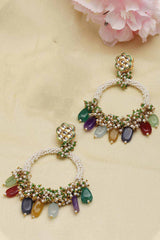 Green And Yellow Gold-Plated Kundan And Pearls Chandbali Earrings