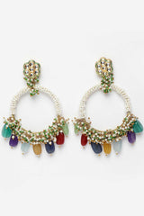 Green And Yellow Gold-Plated Kundan And Pearls Chandbali Earrings