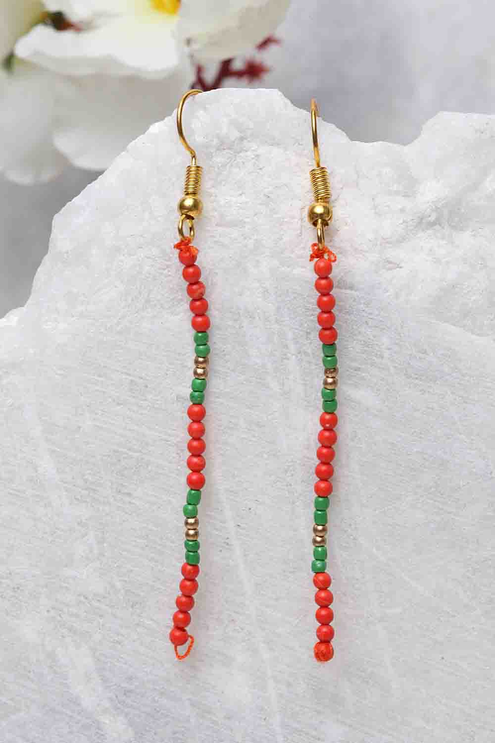 Women's Copper Earrings In Orange And Green