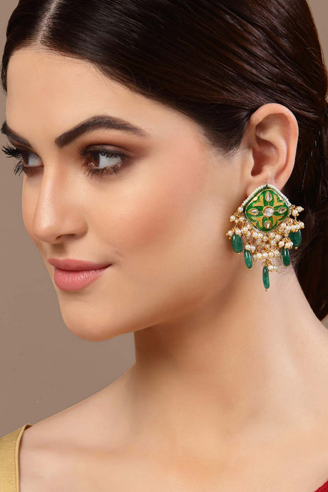 Buy Women's Sterling Silver Stud Earring in Green Online