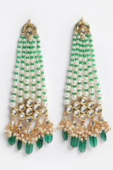 Buy Women's Sterling Silver Kundan Drop Earring in Green - Back