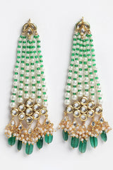 Buy Women's Sterling Silver Kundan Drop Earring in Green - Front