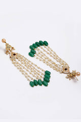 Buy Women's Sterling Silver Kundan Drop Earring in Green - Front