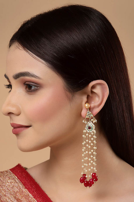 Buy Women's Sterling Silver Kundan Drop Earring in Red
