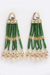 Buy Women's Sterling Silver Kundan Drop Earring in Green - Front