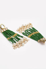 Buy Women's Sterling Silver Kundan Drop Earring in Green - Side