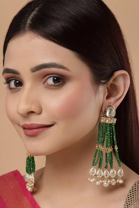 Buy Women's Sterling Silver Kundan Drop Earring in Green