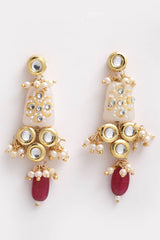 Buy Women's Sterling Silver Kundan Drop Earring in Red - Front