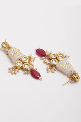 Buy Women's Sterling Silver Kundan Drop Earring in Red - Side