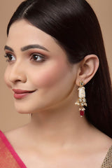 Buy Women's Sterling Silver Kundan Drop Earring in Red