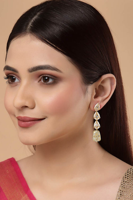 Buy Women's Sterling Silver Kundan Drop Earring in Green