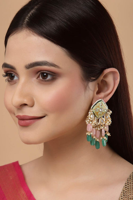 Buy Women's Sterling Silver Meenakari Dangle Earring in Green