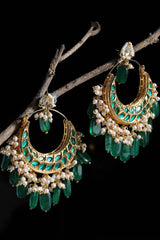 Buy Women's Sterling Silver Kundan Chandbali Earring in Green - Back