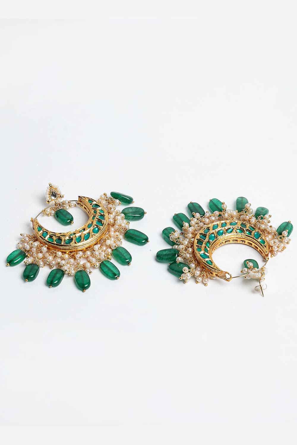 Buy Women's Sterling Silver Kundan Chandbali Earring in Green - Side