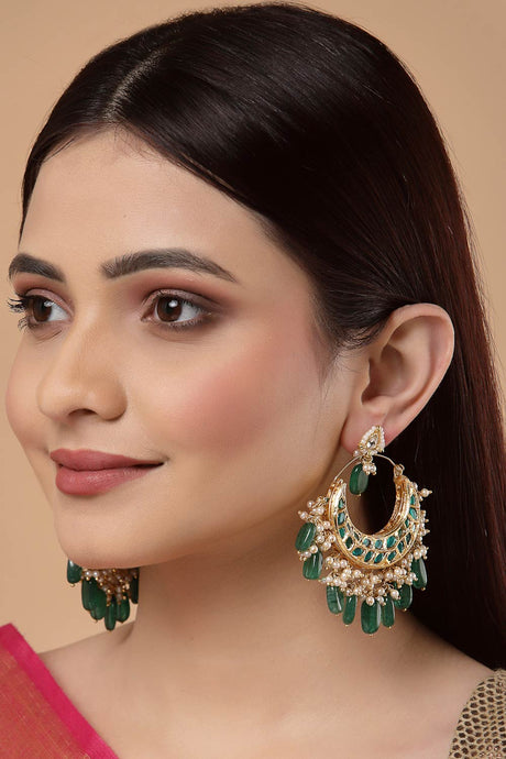 Buy Women's Sterling Silver Kundan Chandbali Earring in Green
