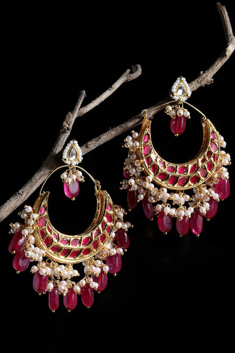 Buy Women's Sterling Silver Kundan Chandbali Earring in Red - Back