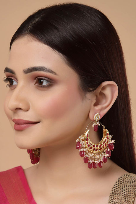 Buy Women's Sterling Silver Kundan Chandbali Earring in Red