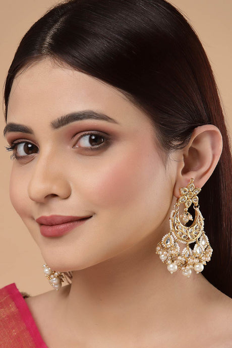 Buy Women's Sterling Silver Kundan Chandbali Earring in Gold