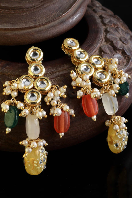 Buy Women's Sterling Silver Kundan Drop Earring in Yellow - Back