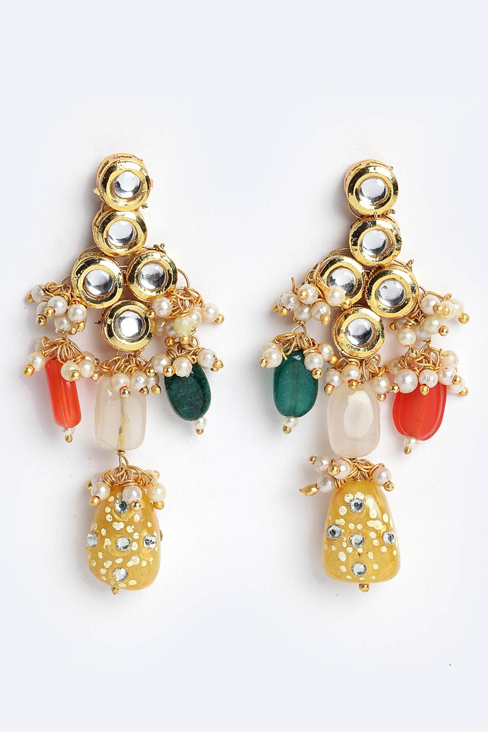 Buy Women's Sterling Silver Kundan Drop Earring in Yellow - Side