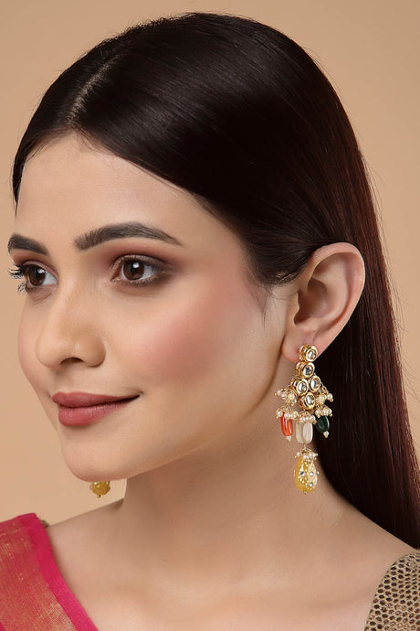 Buy Women's Sterling Silver Kundan Drop Earring in Yellow